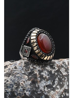 Kırmızı Akik Taşlı 925 Ayar Gümüş Yüzük 902208