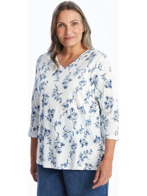 Lcw Grace Ekru V Yaka Desenli Kadın Bluz