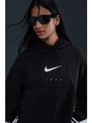Nike Sportswear Phoenix Fleece Oversized Graphic Hoodie Kadın Kapüşonlu Oversize Sweatshirt Siyah