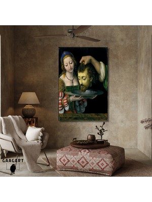 Tekli Dikey Kanvas Tablo Ünlü Eserler Andrea Solari Salome ve Vaftizci Yahya