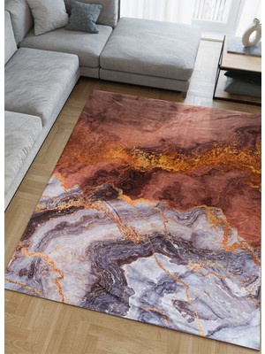 Kadife Dokulu, Lastikli, Sünger Apreli, Kaymaz, Yıkanabilir Modern Desenlerde Halı Örtüsü - 6 M2