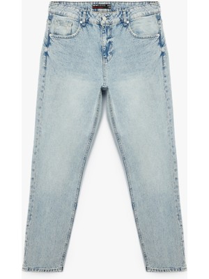 Normal Bel Pamuklu Vintage Straight Fit Jean Pantolon