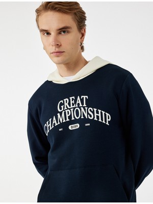 Kanguru Cepli Uzun Kollu Baskılı Şardonlu Renk Kontrastlı Kapşonlu Sweatshirt