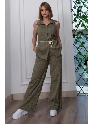 Çizgili Kolsuz Gömlek ve Bol Paça Pantolon 1253