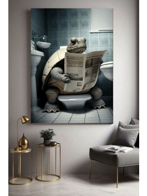 Özkacar Group Wc Tuvalet Banyo Komik Kaplumbağa Ev Duvar Salon Güzellik Salonu Ofis Dükkan Dekarasyon Kanvas Tablo