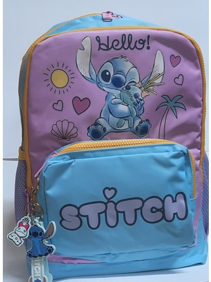 Stitch Okul Çantası 3 Bölmeli Anahtarlıklı