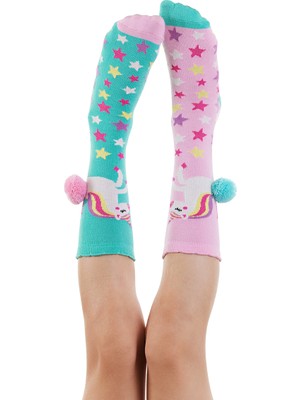 Unicorn Star Kız Çocuk Pembe Yeşil Dizaltı Çorap