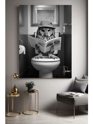 Özkacar Group Wc Tuvalet Banyo Komik Baykuş Ev Duvar Salon Güzellik Salonu Ofis Dükkan Dekarasyon Kanvas Tablo