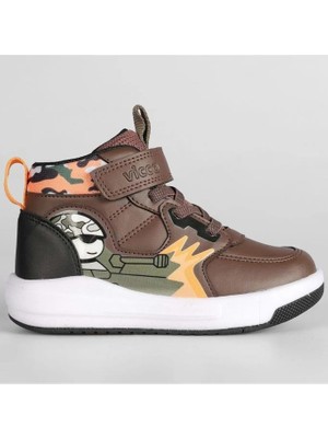 Vicco Kahve Çocuk Bot Suni Deri Cırtlı Bağlama Özellikli Işıklı Tasarım