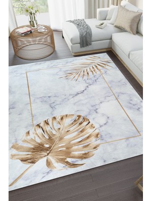 Kadife Dokulu, Lastikli, Sünger Apreli, Kaymaz, Yıkanabilir Modern Desenlerde Halı Örtüsü - 6 M2