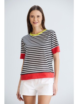 Etek ve Kol Bantlı Tshirt Nar