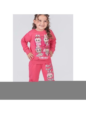 3-10 Yaş Labubu Kare Kız Eşofman Takım- 8227245 - Pembe