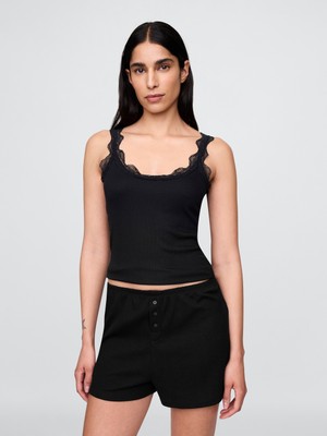 Gap Kadın Siyah Dantel Detaylı Askılı Pijama Üstü