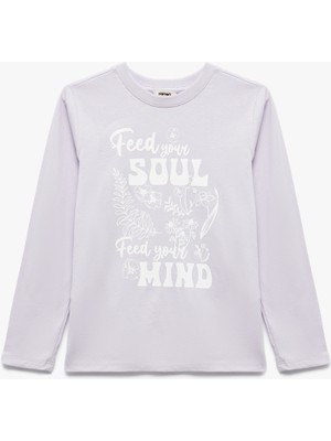 Pamuklu Uzun Kollu Bisiklet Yaka Baskılı Tişört