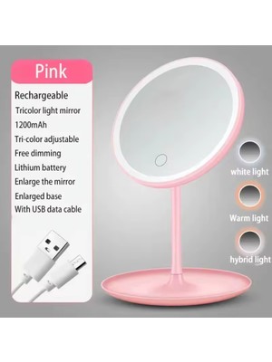 3 Mod LED Işıklı USB Şarjlı Yuvarlak Masa Üstü Makyaj Aynası Makyaj Aynası Dokunmatik