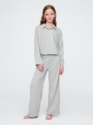 Gap Kız Çocuk Gri Geri Dönüştürülmüş Çizgili Pijama Takımı