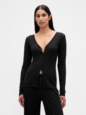 Gap Kadın Siyah Mini Rib Pj Hırka