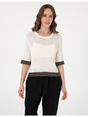 Pierre Cardin Kadın Ekru Regular Fit Triko Tişört 50306558-VR019