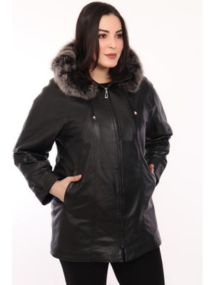 Hakiki Deri Siyah Kürklü Grace Kadın Ceket