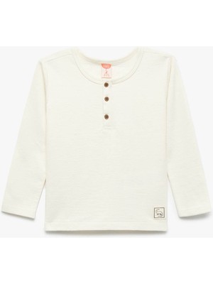 Koton Pamuklu Ekru Erkek Bebek Uzun Kollu Düğmeli T-Shirt Truvakar Kol Günlük Stil