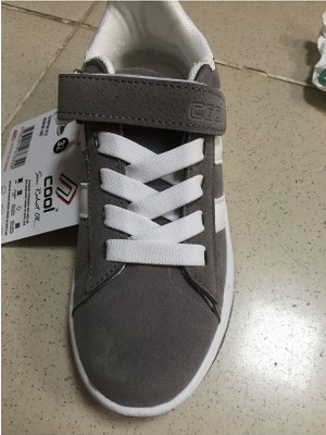 Cool Cooper Çocuk Bantlı Cilt Sneaker Spor Ayakkabı Nubuk Gri