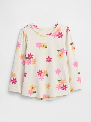 Gap Kız Bebek Krem Puff Sleeve Bisiklet Yaka T-Shirt