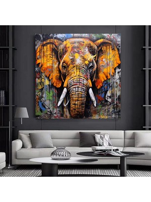 Pop Art Fil Kanvası, Graffiti Fil Tablosu, Renkli Sokak Sanatı Fil Dekoru