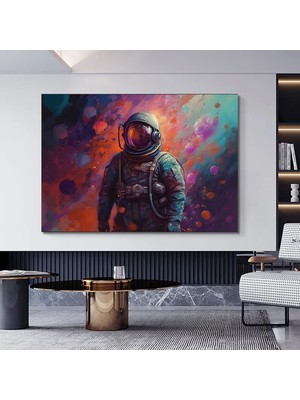 Astronot Yağlıboya Tarzı Kanvas, Uzay Temalı Duvar Dekoru