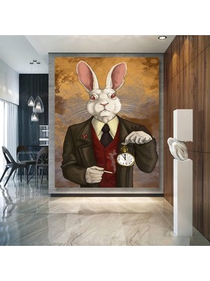 Bay Tavşan Kanvası, Alice Harikalar Diyarında Temalı Modern Karikatür Tavşan Baskısı
