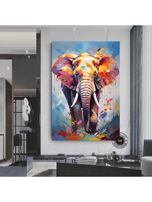 Renkli Fil Baskısı, Pop Art Kanvas, Sulu Boya Fil Posteri, Yatak Üstü Dekoru