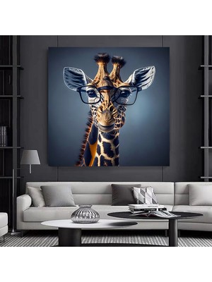Gözlüklü Sevimli Zürafa Kanvas Tablo, Renkli Hayvan Duvar Sanatı
