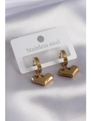 316L Çelik Gold Renk Kalp Model Kadın Küpe