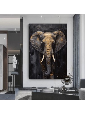 Siyah & Altın Fil Tablosu | Şık Fil Kanvas Tablo | Abstrakt Duvar Sanatı | Hediye