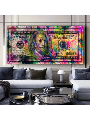 Duvarda Para Temalı Tablo, Dolar Kanvas Tablo, Graffiti Dolar Baskı