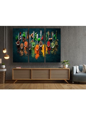 Mutfak Kanvas Sanatı, Kaşık ve Baharat Temalı Tablo, Büyük Boy Mutfak Dekoru