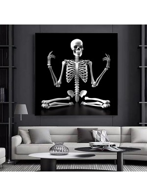 Yoga Yapan Iskelet Kanvası, Soyut Iskelet Duvar Sanatı, Mizahi Kanvas Baskı