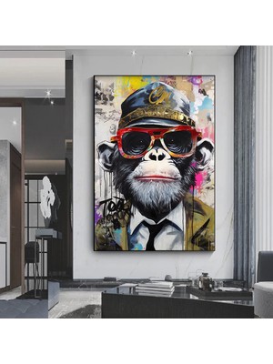 Renkli Maymun Baskısı, Graffiti Tarzı Kanvas, Soyut Yüz Posteri