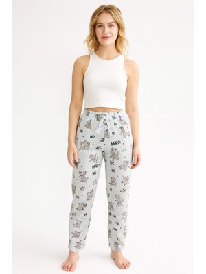 Kadın Kedi Desenli Tek Alt Yeşil