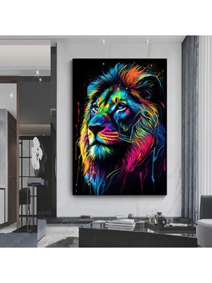 Soyut Graffiti Aslan Tablosu, Renkli Modern Hayvan Duvar Sanatı, Oturma Odası Için