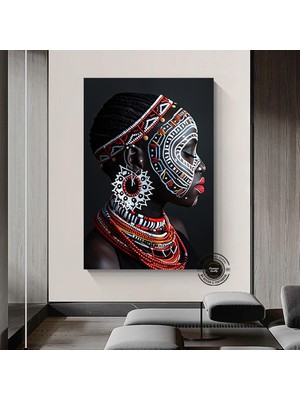 Etnik Kanvas Sanatı, Kadın Portresi, Çok Renkli Soyut Kanvas