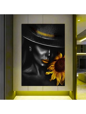 Siyah Şapkalı Kadın Kanvas Baskısı, Afrika Kadın Sanatı, Moda Sanatı, Siyah Kadın Tarzı