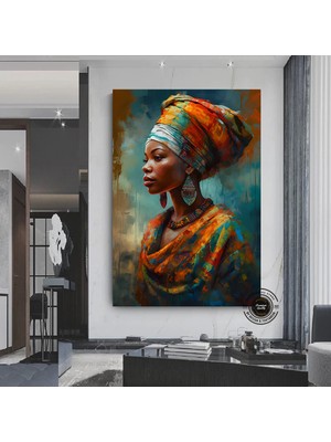 Afrikalı Kadın Kanvası, Etnik Kadın Portresi, Renkli Duvar Dekoru