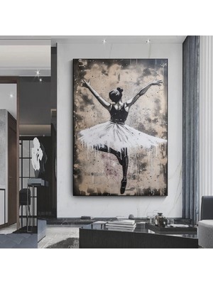 Balerin Graffiti Posteri, Dans Eden Balerin Tablosu, Sokak Sanatı Kanvası