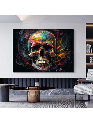 Kanvas Sanatı – Renkli Kafatası Soyut Yağlı Boya Stili Duvar Sanatı; Renkli Kafatası Kanvas Resmi Po