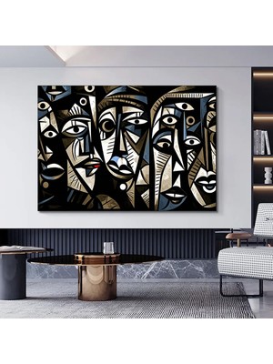 Afrika Etnik Desenli Kabile Kanvas Sanatı, Sürreal Renkli Yüzler Duvar Dekoru