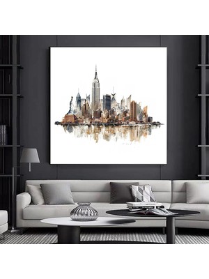 Renkli Şehir Manzaralı Suluboya Kanvas Tablosu, Şehir Peyzajı Duvar Dekoru