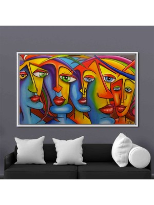 Modern Soyut Insan Portresi Kanvası, Renkli Yüz Baskısı