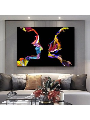 Renkli Soyut Çift Silueti; Çift Duvar Dekoru; Renkli Aşıklar Tablosu; Modern Ev Dekoru Sanatı