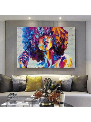 Uzun Saçlı Düşünen Kadın Kanvas Baskı, Renkli Kadın Portresi Kanvas Baskısı, Yılbaşı Hediyesi