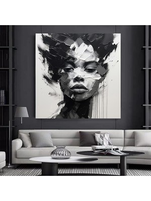 Siyah Kadın Fırça Darbeli Soyut Kanvas Tablo